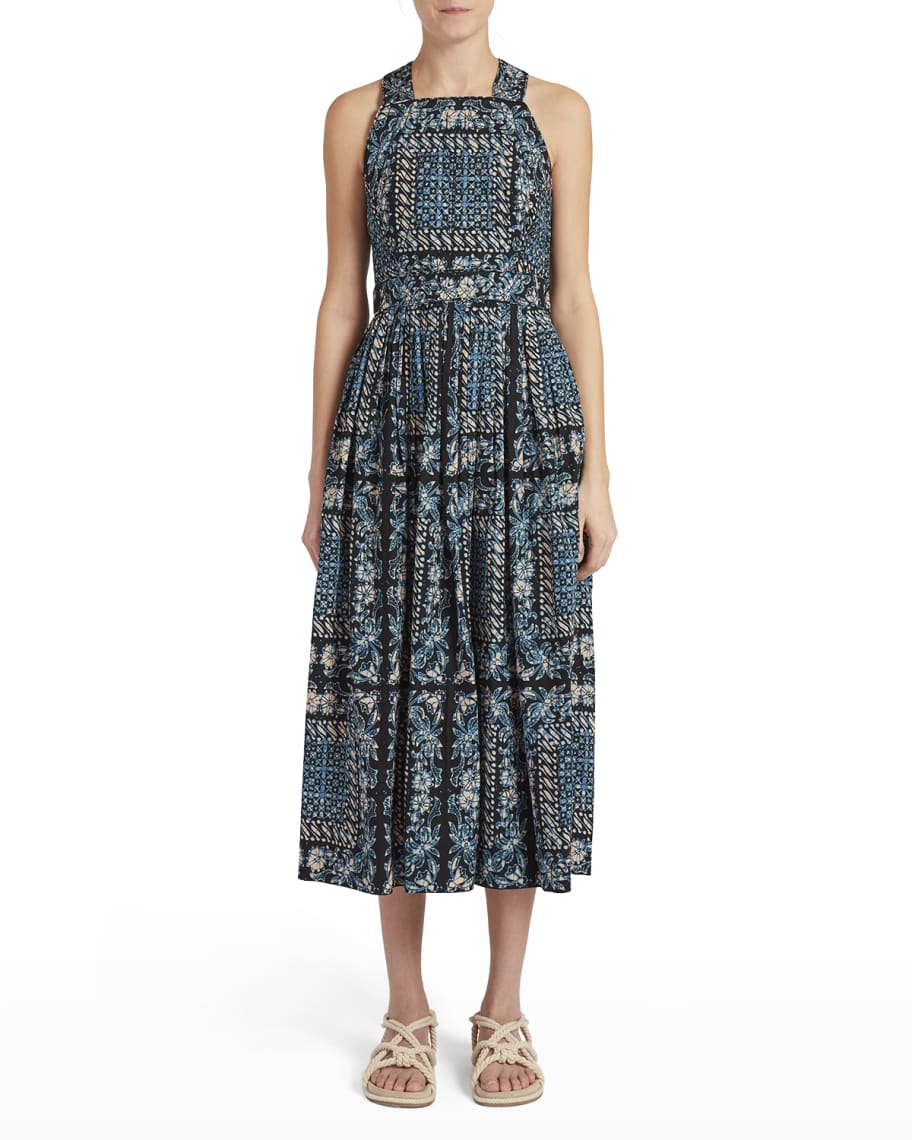 Ulla Johnson Kerani Printed High Square-Neck Pleated Midi Dress ...