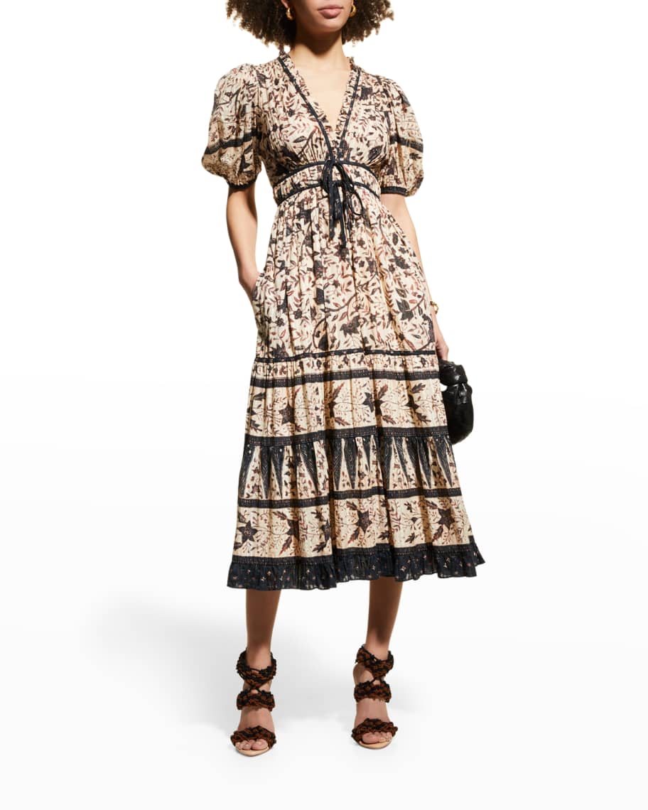 Ulla Johnson Annisa Puff-Sleeve Midi Dress | Neiman Marcus