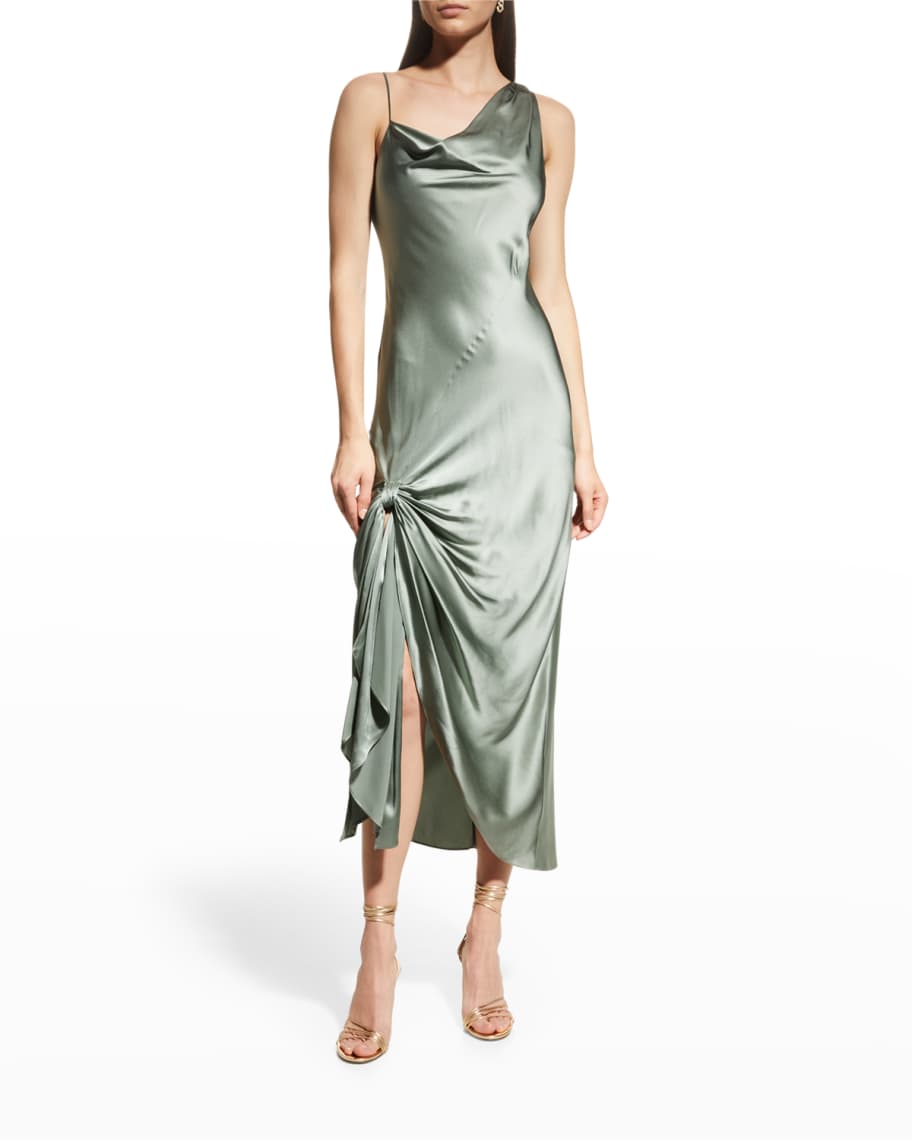 Cinq a Sept Nola Long Draped Cowl-Neck Silk Dress | Neiman Marcus