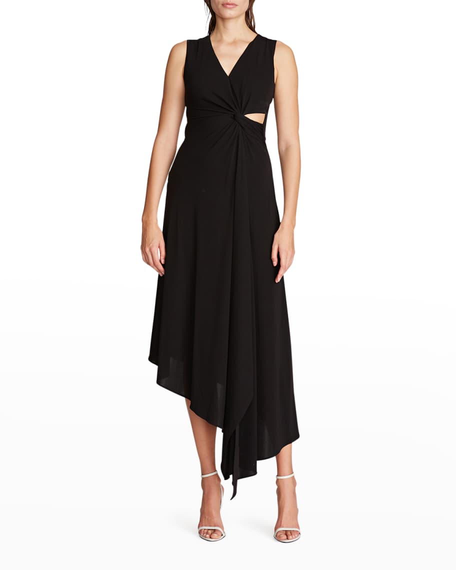 Halston Lena Twist-Front Cutout Jersey Dress | Neiman Marcus