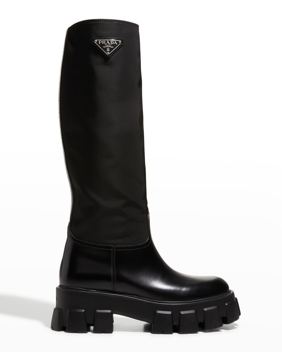 Prada Monolith Nylon Tall Riding Boots Neiman Marcus