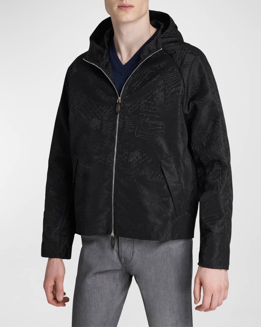 Berluti Men's Tonal Scritto Full-Zip Nylon Wind-Resistant Jacket