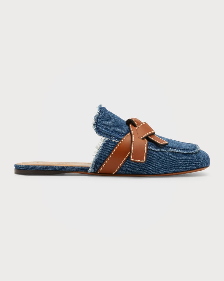 Loewe Gate Denim Flat Mules Neiman Marcus