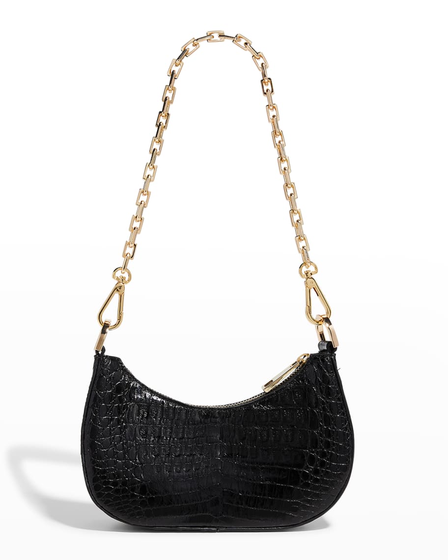 SHEIN, Bags, Shein Shiny Crocodile Print Black Shoulder Bag
