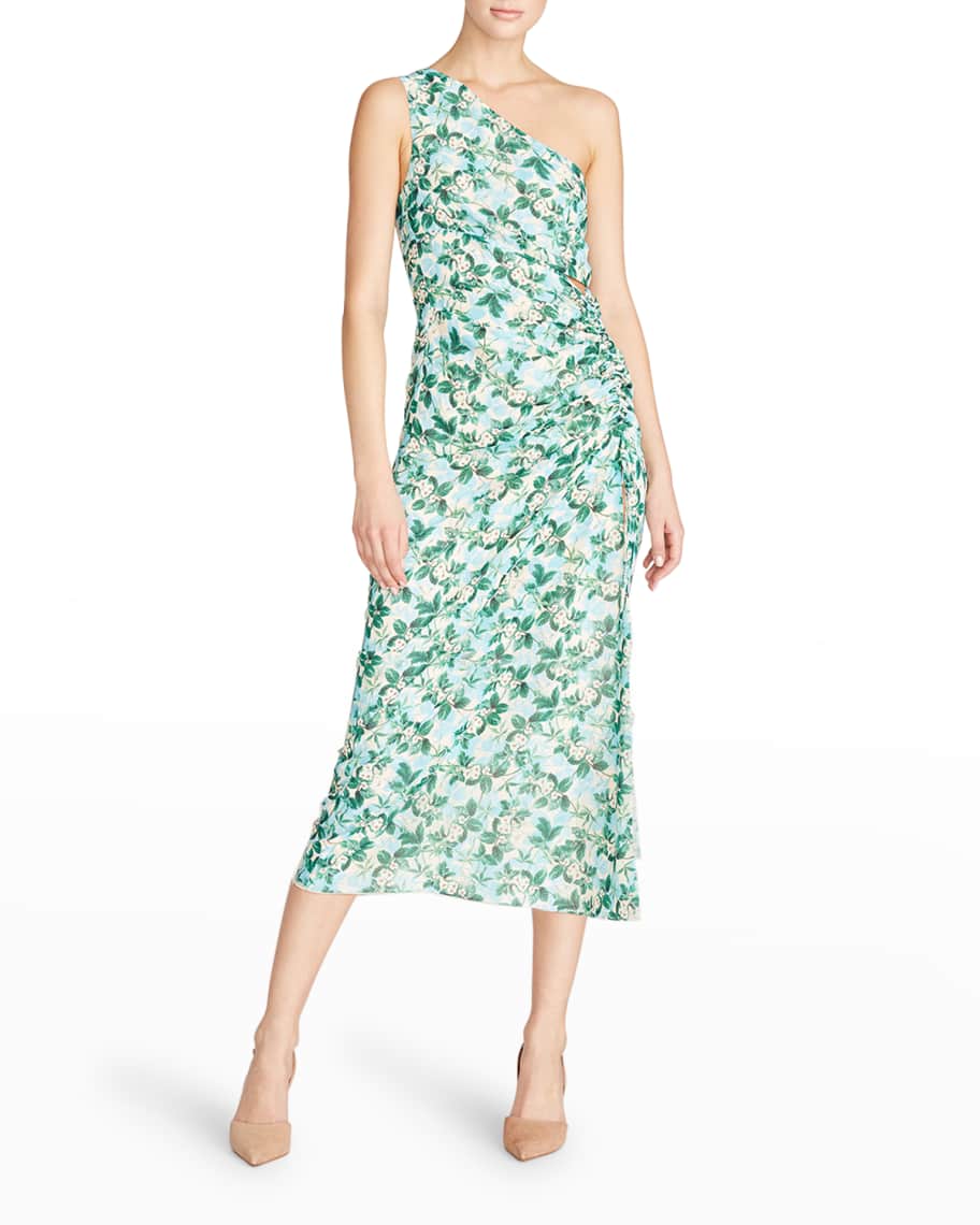 AMUR Clarissa One-Shoulder Cutout Midi Slit Dress | Neiman Marcus