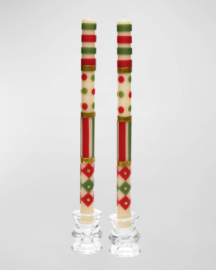 MacKenzieChilds Jester Red Green Gold Jester Dinner Candles, Set of 2