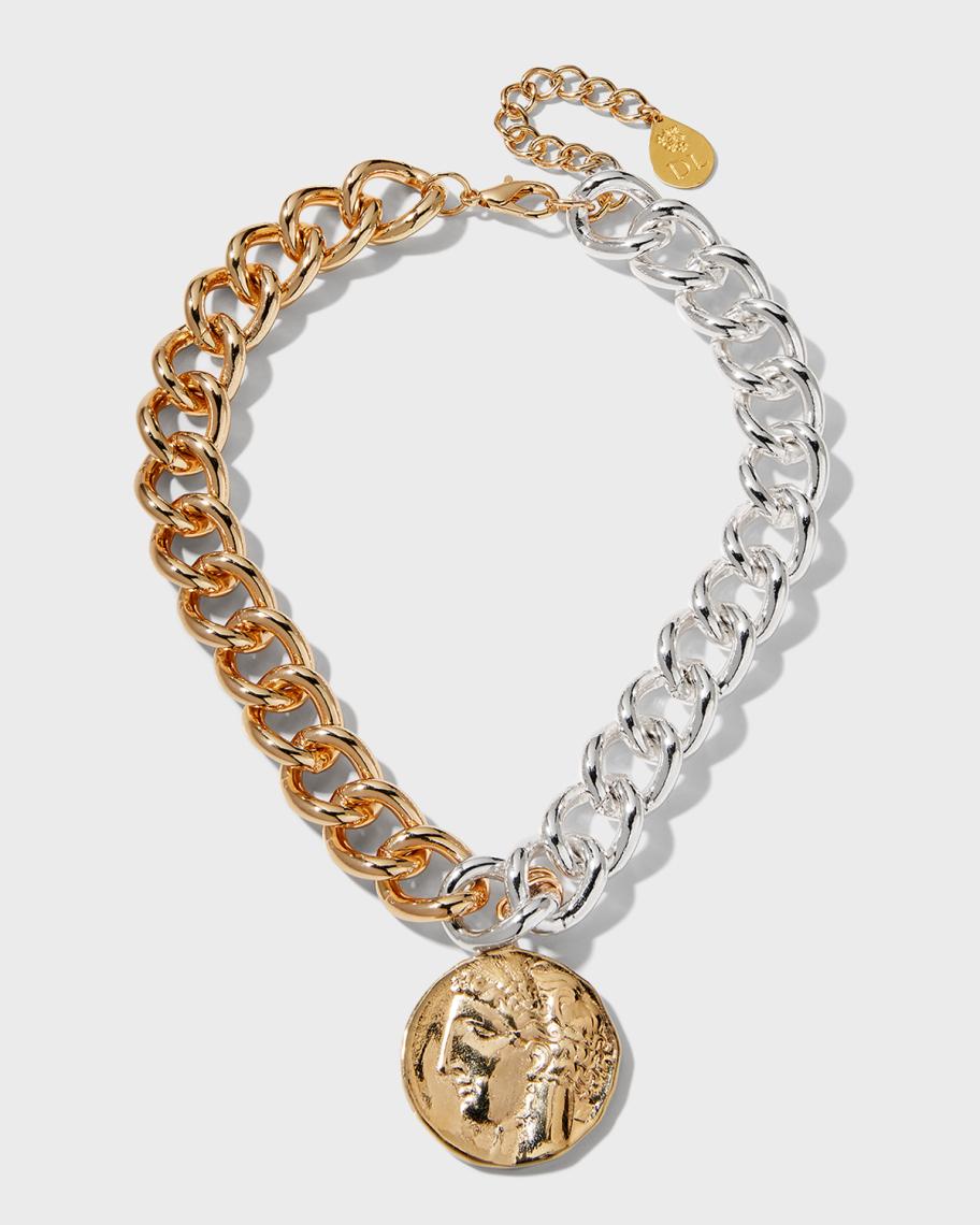 Devon Leigh Two-Tone Chain Coin Pendant Necklace | Neiman Marcus