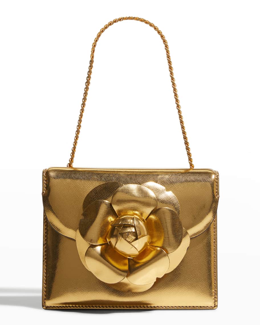 Oscar de la Renta Mini Flower Metallic Chain Crossbody Bag Neiman Marcus