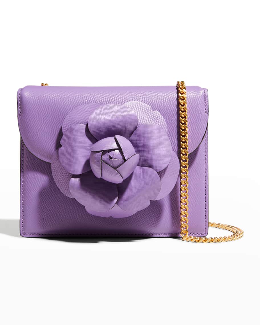 Oscar de La Renta Mini Flower Napa Leather Chain Crossbody Bag Blush