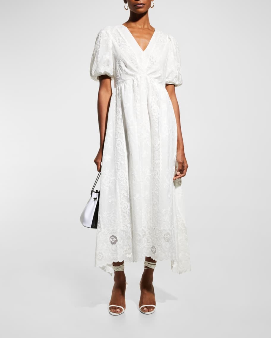 sachin and babi light blue dress Badgley Mischka Collection Floral Lace Puff-Sleeve Dress