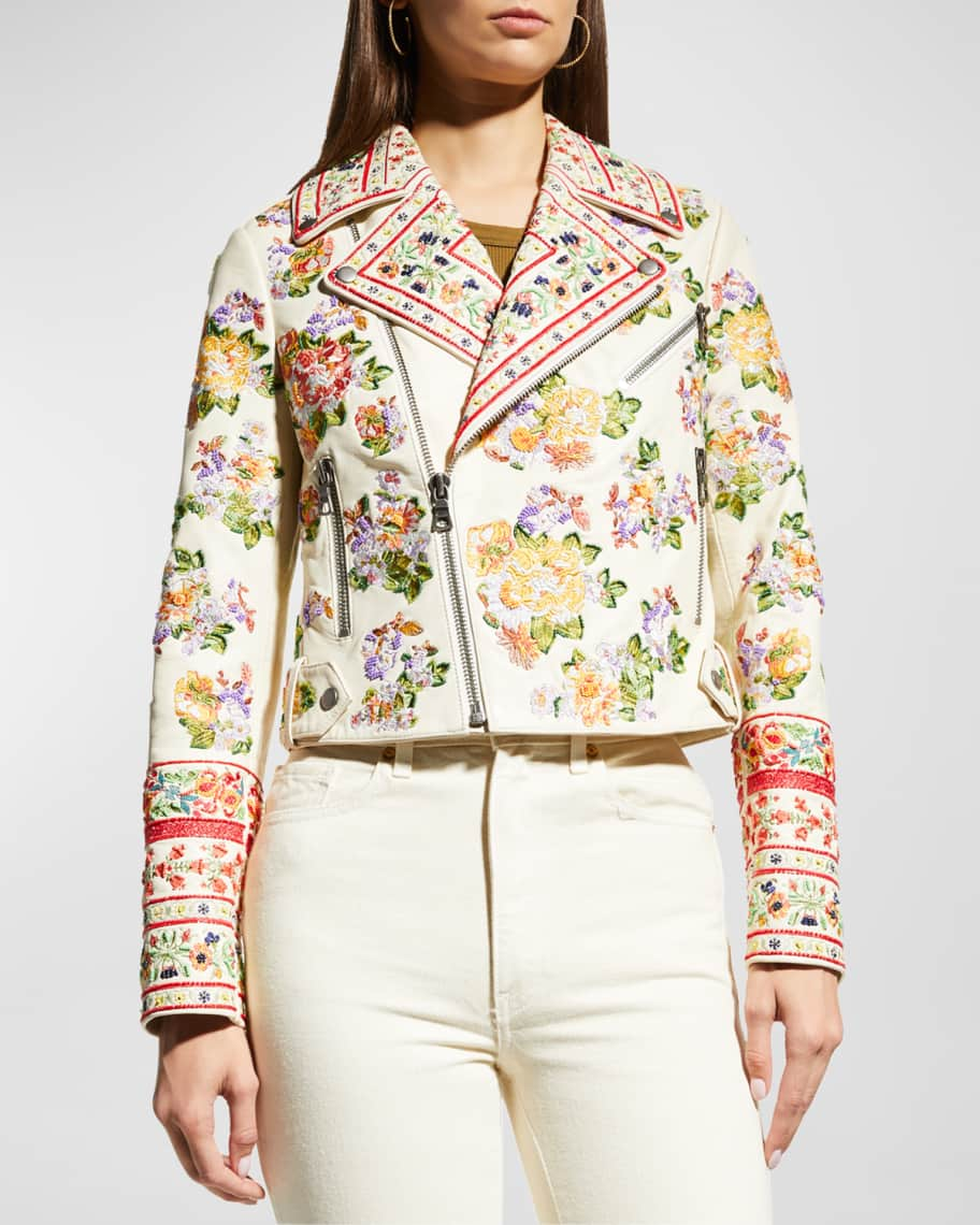 Alice + Olivia Cody Embellished Leather Moto Jacket | Neiman Marcus