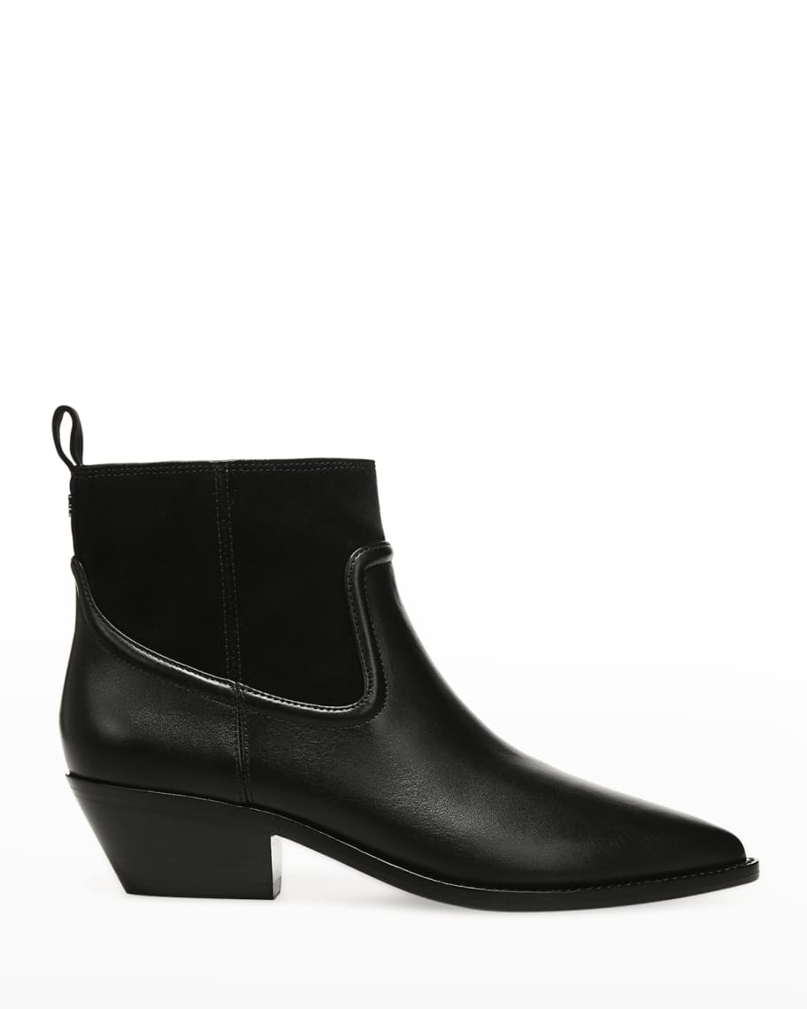 Veronica Beard Kinsley Mixed Leather Ankle Booties | Neiman Marcus