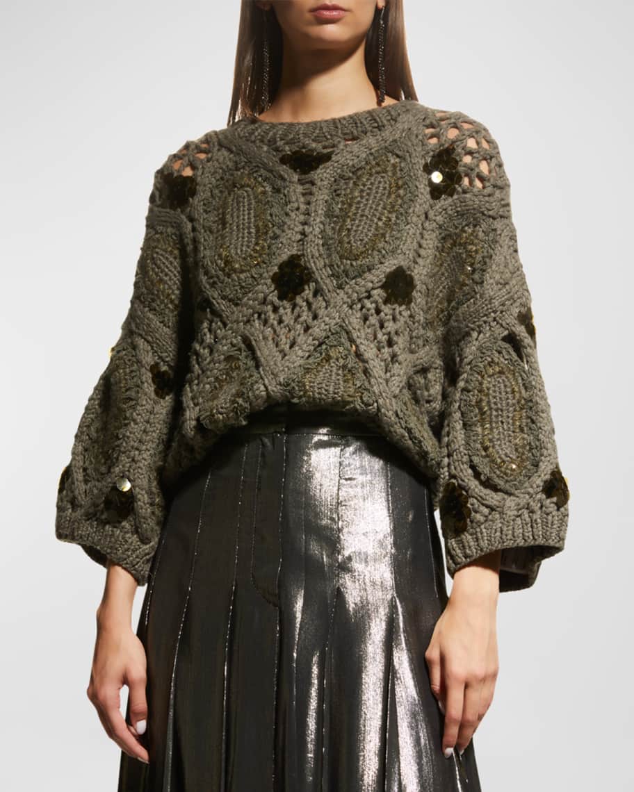 Brunello Cucinelli Opera Open Knit Sweater | Neiman Marcus