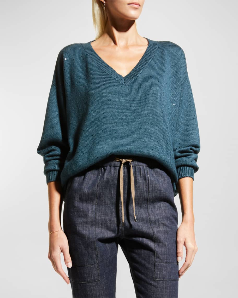 Brunello Cucinelli Cashmere Paillette V-Neck Sweater