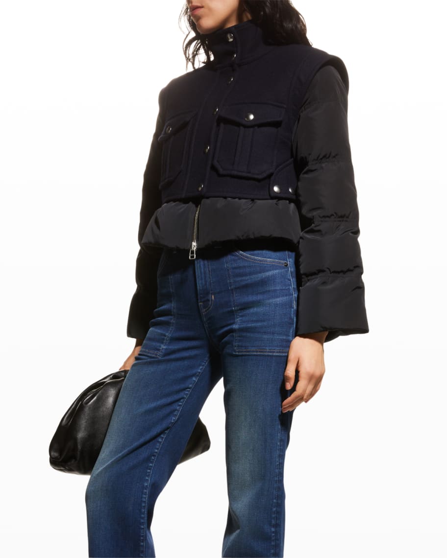 Leather Accent Sleeveless Puffer Jacket