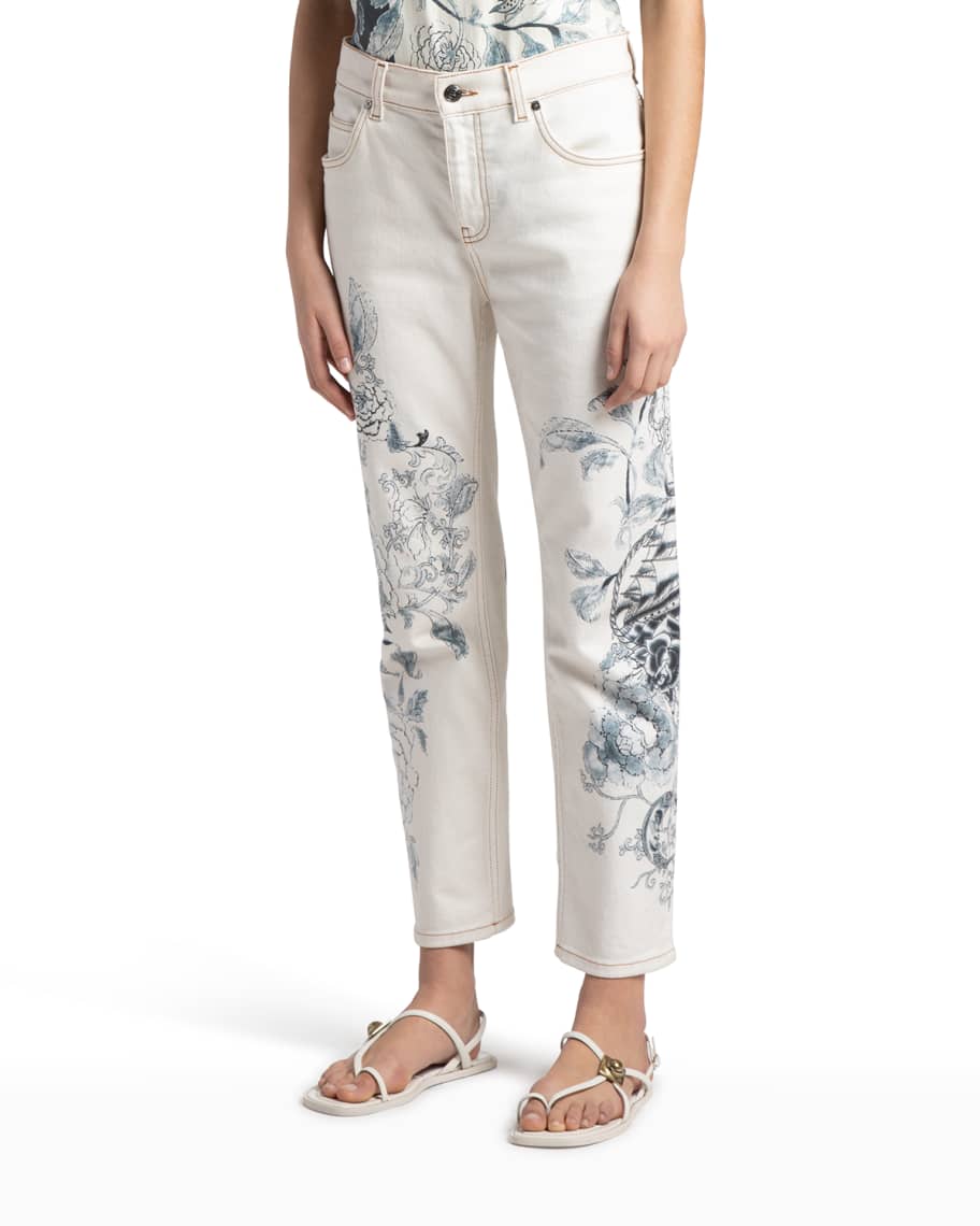 Etro Chinook Mermaid Floral-Print Straight-Leg Ankle Jeans | Neiman Marcus