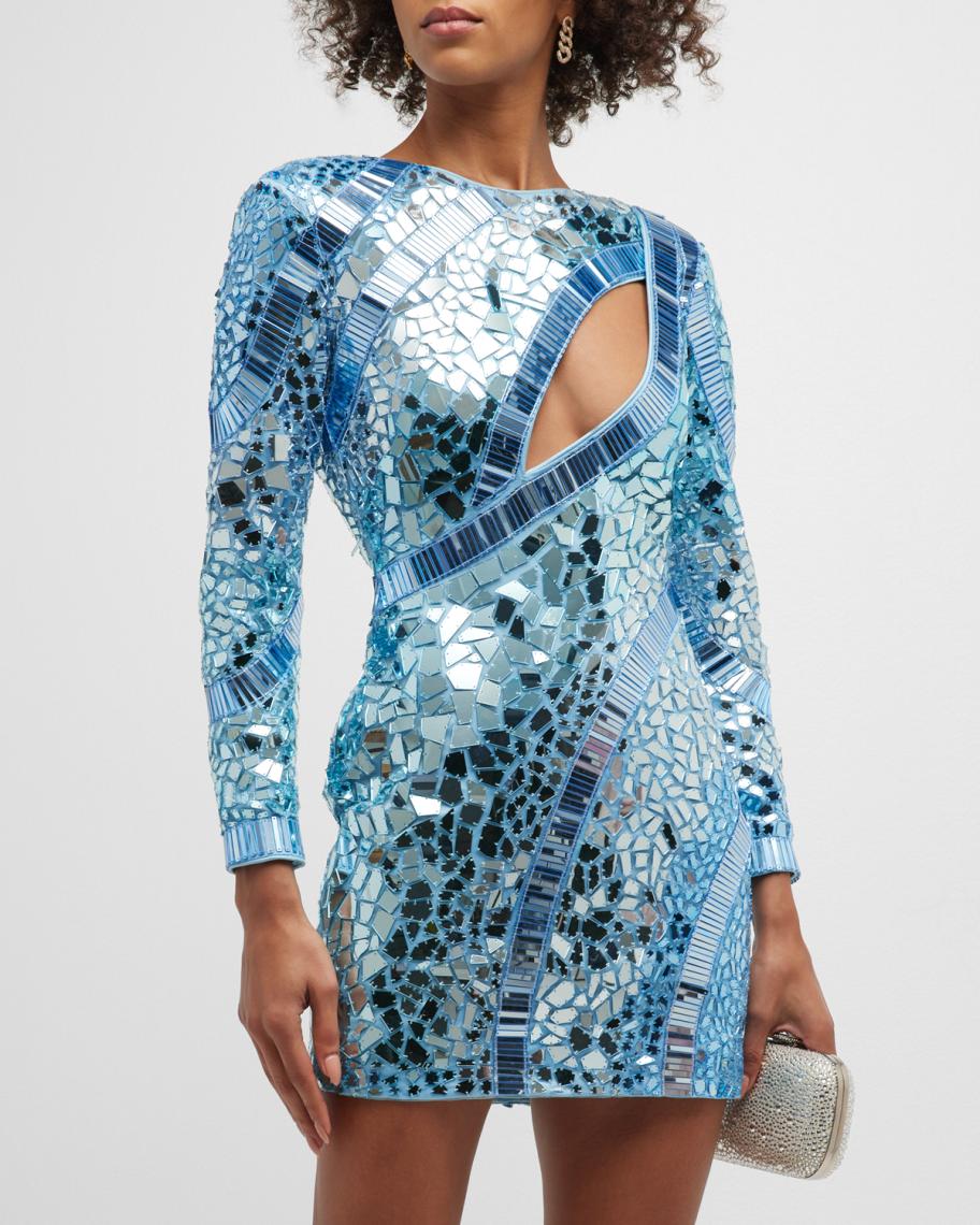 mirrored mini dress Kim Long Sleeve Mirror Mini Dress - Silver