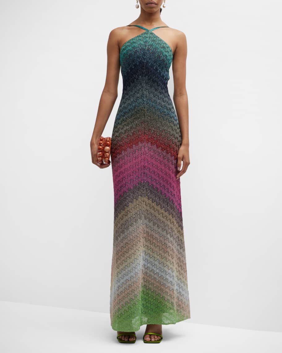 Missoni Metallic Chevron Knit Halter Maxi Dress Neiman Marcus