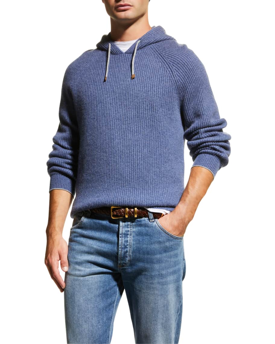 Brunello Cucinelli Men's Ribbed Cashmere Hoodie Neiman Marcus