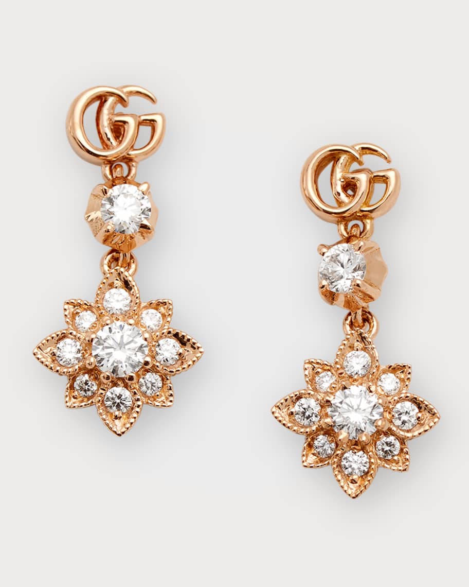 Gucci GG Flora 15mm Yellow Gold Dangle Earrings with Diamonds Neiman