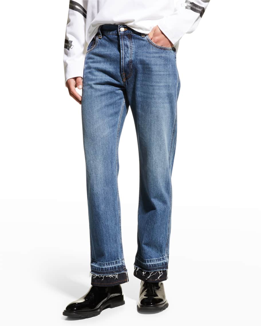 Staggered hem jeans discount
