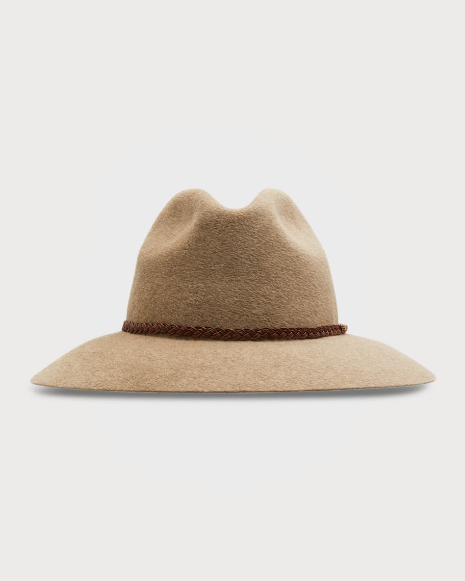 Brunello Cucinelli Fur Fedora Hat w/ Braided Monili-Trim Band