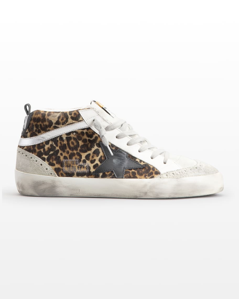 Golden Goose Mid Star Leopard-Print Leather Sneakers | Neiman Marcus