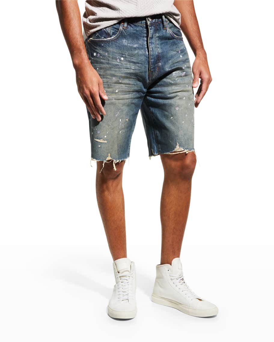 PURPLE Men's Distressed Denim Shorts | Neiman Marcus