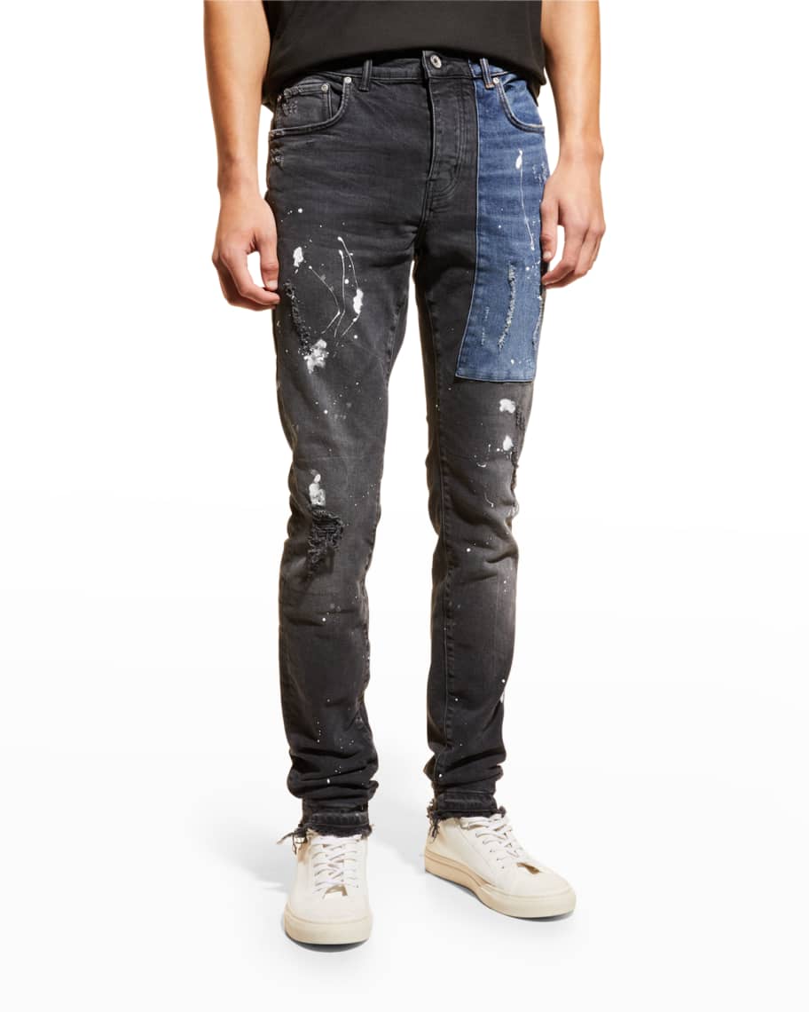 PURPLE Men's Paint-Splatter Patch Jeans | Neiman Marcus