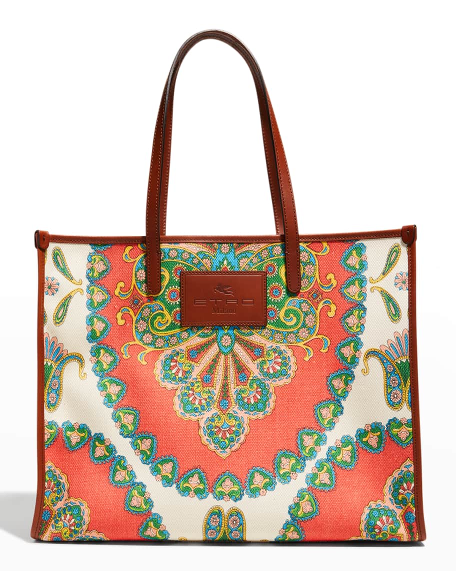 Etro Green Leather Paisley Embossed Shopper Tote Etro