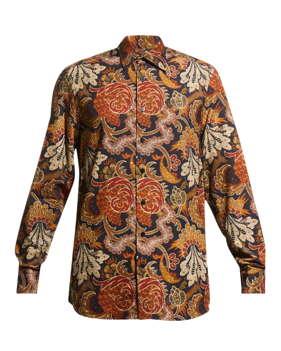 Etro Men's Corduroy Digital FloralPrint Sport Shirt Neiman Marcus
