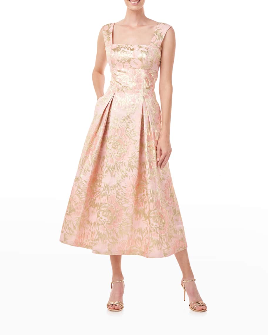 Kay Unger New York Pleated Floral Jacquard Dress | Neiman Marcus
