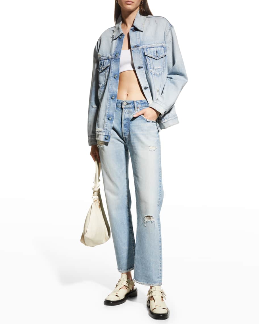 MOUSSY VINTAGE Lodi Distressed Oversized Denim Trucker Jacket