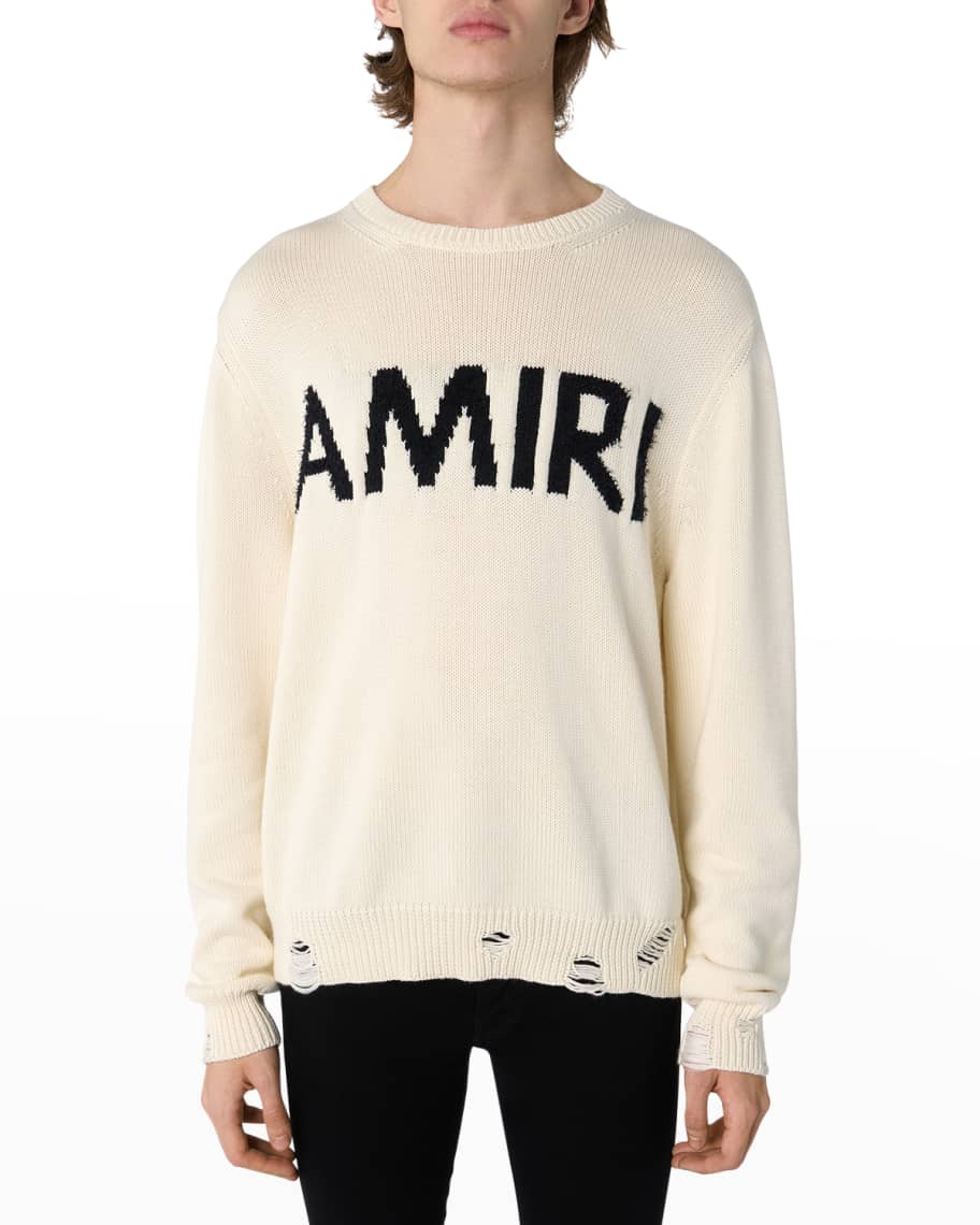 Amiri Men's Destroyed Logo Crewneck Sweater