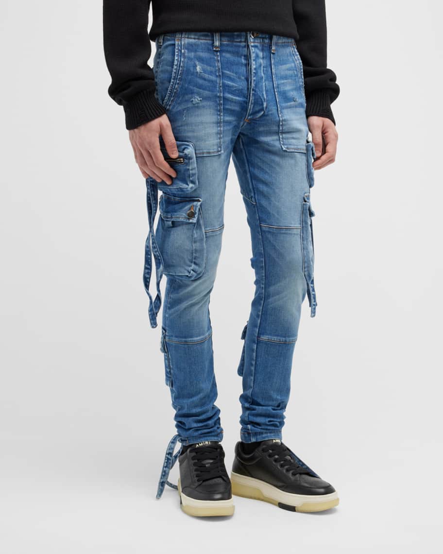 Amiri Men's Skinny Denim Tactical Cargo Pants | Neiman Marcus