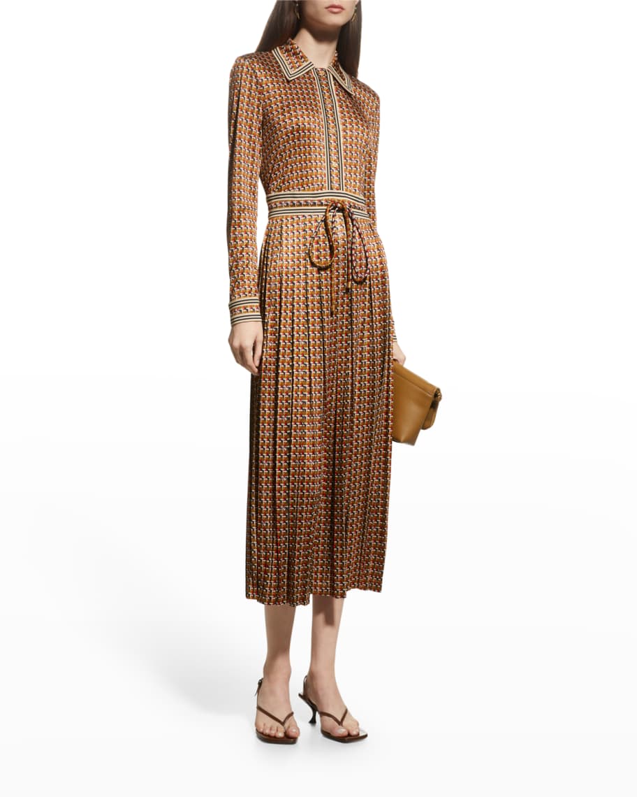 Tory Burch Pleated Geometric-Print Shirtdress | Neiman Marcus