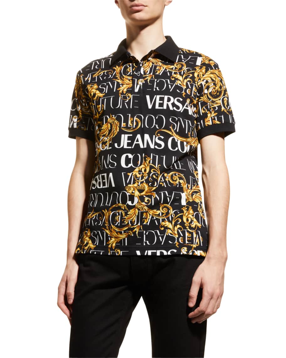 Versace Jeans Couture Men's Baroque Logo Polo Shirt | Neiman Marcus