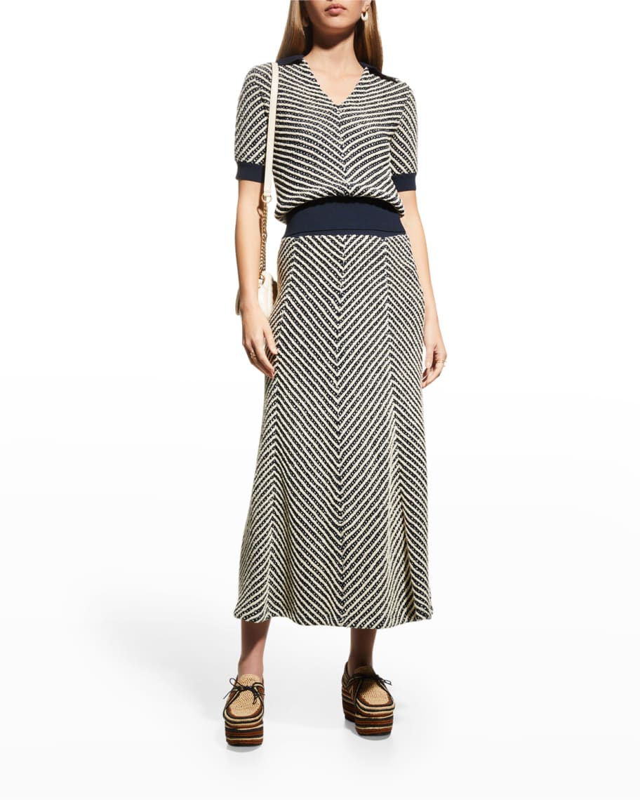 Tory Burch Crochet Chevron VNeck Polo Neiman Marcus