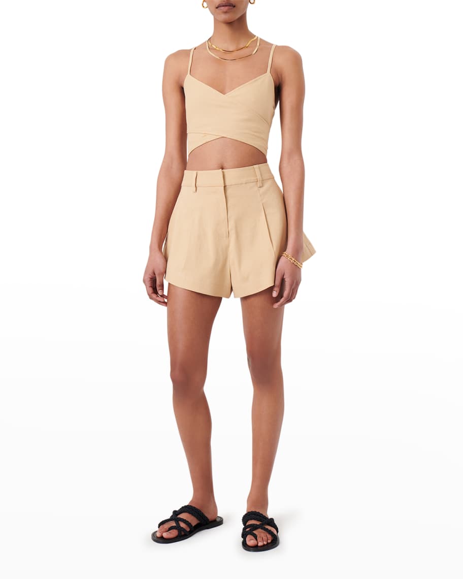 Derek Lam 10 Crosby Vadella Linen Pleated A-Line Shorts | Neiman Marcus