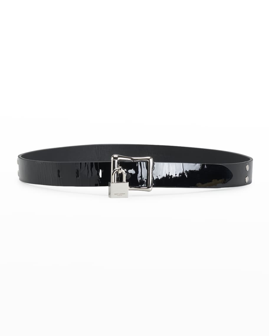 Saint Laurent YSL Padlock Patent Leather Belt Neiman Marcus