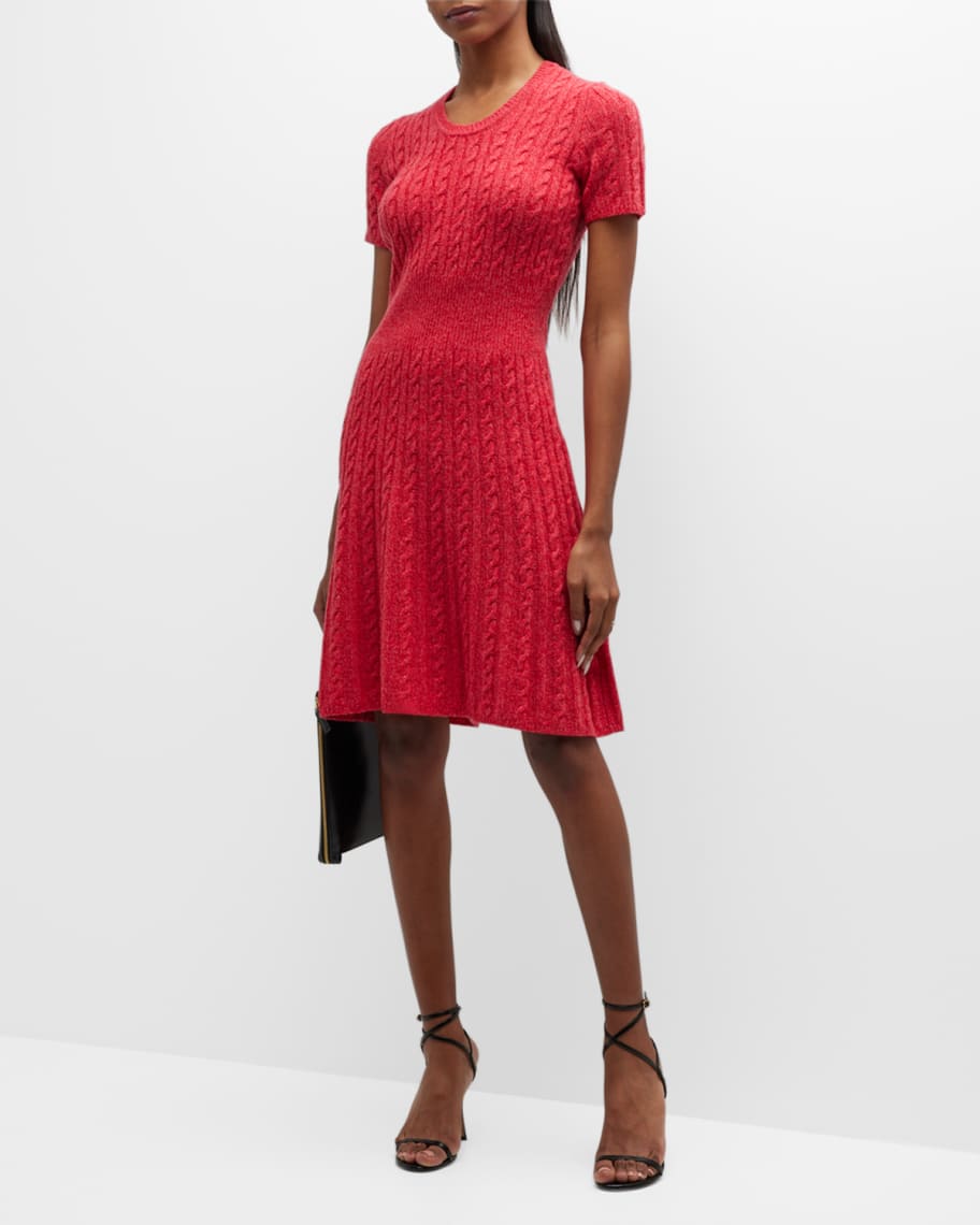 Emporio Armani Short-Sleeve Cable-Knit Wool Dress | Neiman Marcus