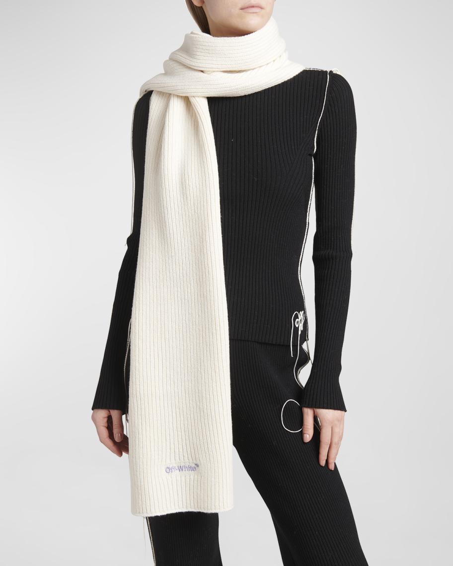 Off-White Arrow Ribbed Wool Scarf | Neiman Marcus