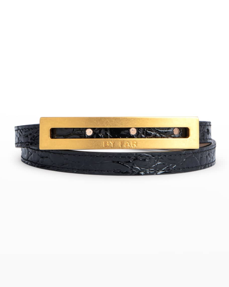 BY FAR Ling Croc-Embossed Leather Buckle Belt | Neiman Marcus