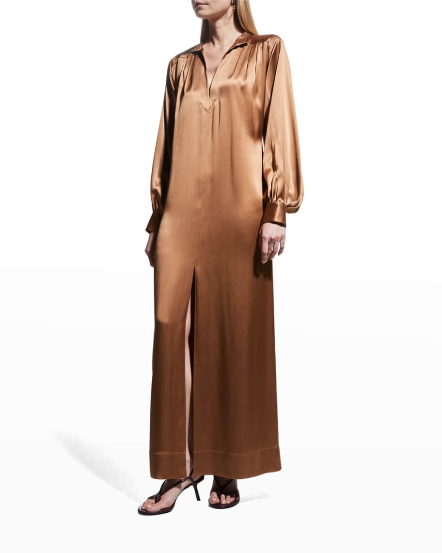 FRAME Silk Kaftan Collared Maxi Dress | Neiman Marcus