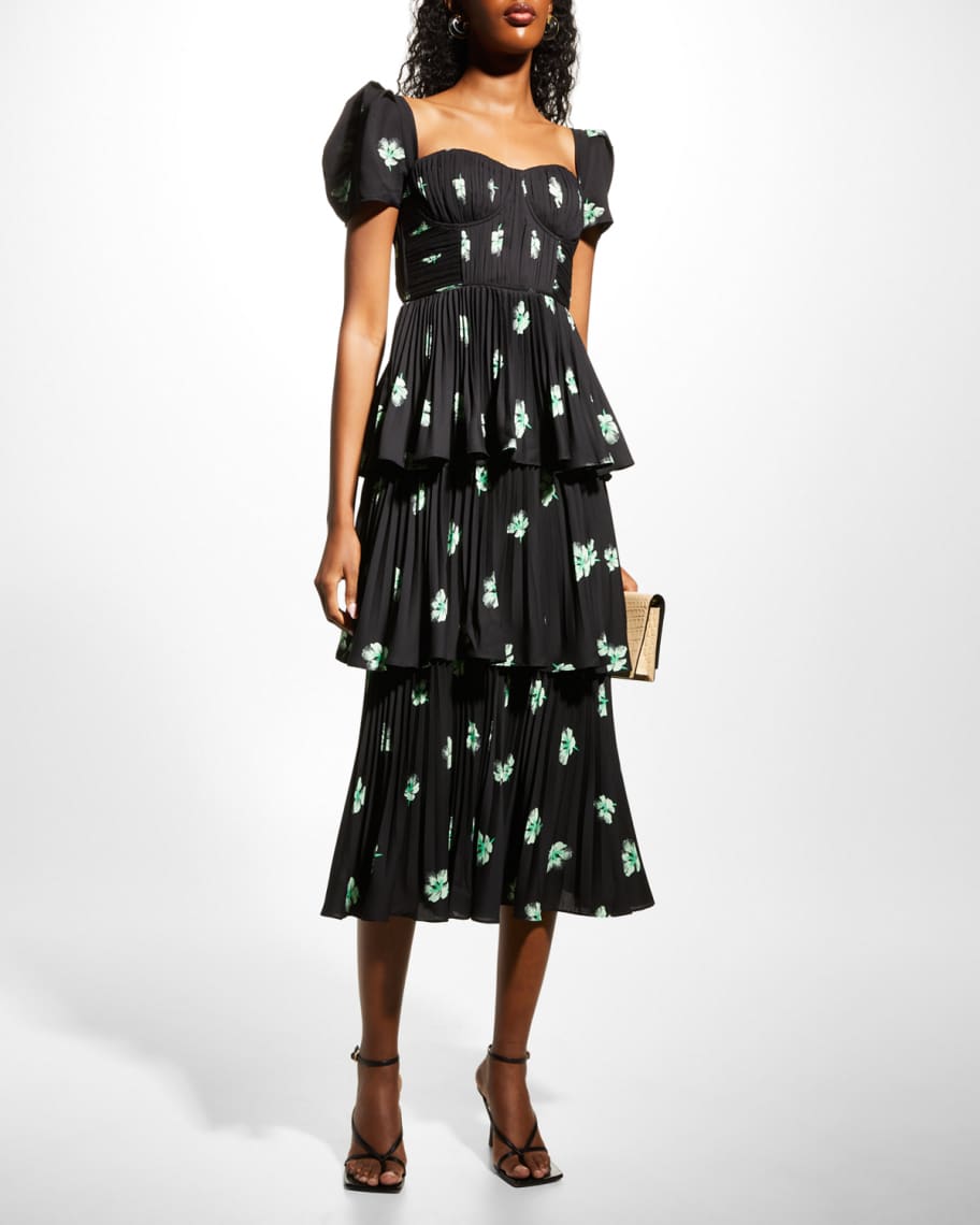 Self-Portrait Pansy-Print Chiffon Crossover Midi Dress