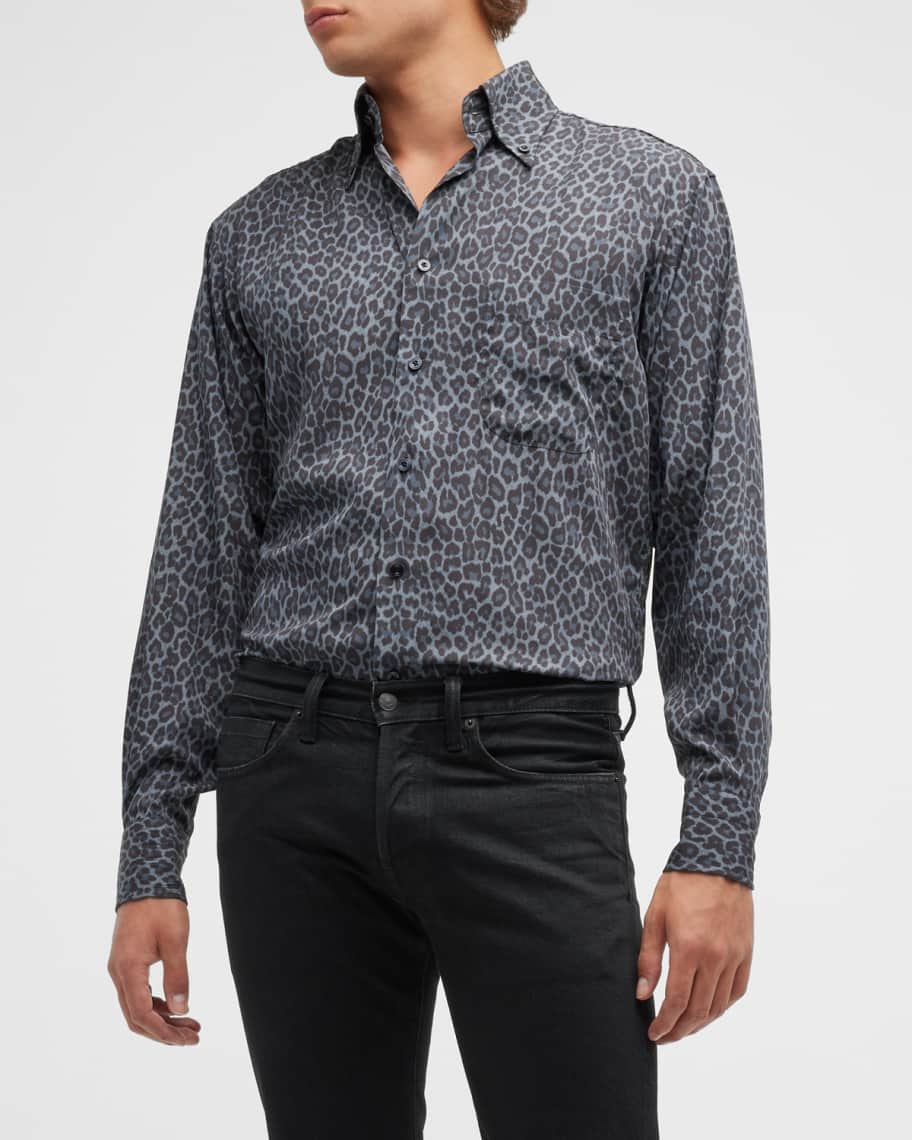 Mens leopard print dress shirt 2025