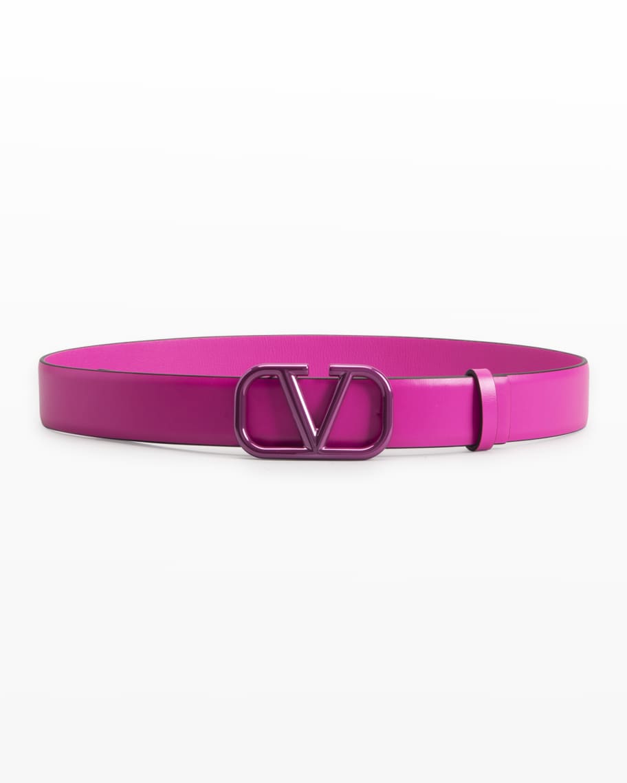 Valentino Garavani Anodized V Logo Leather Belt Neiman Marcus