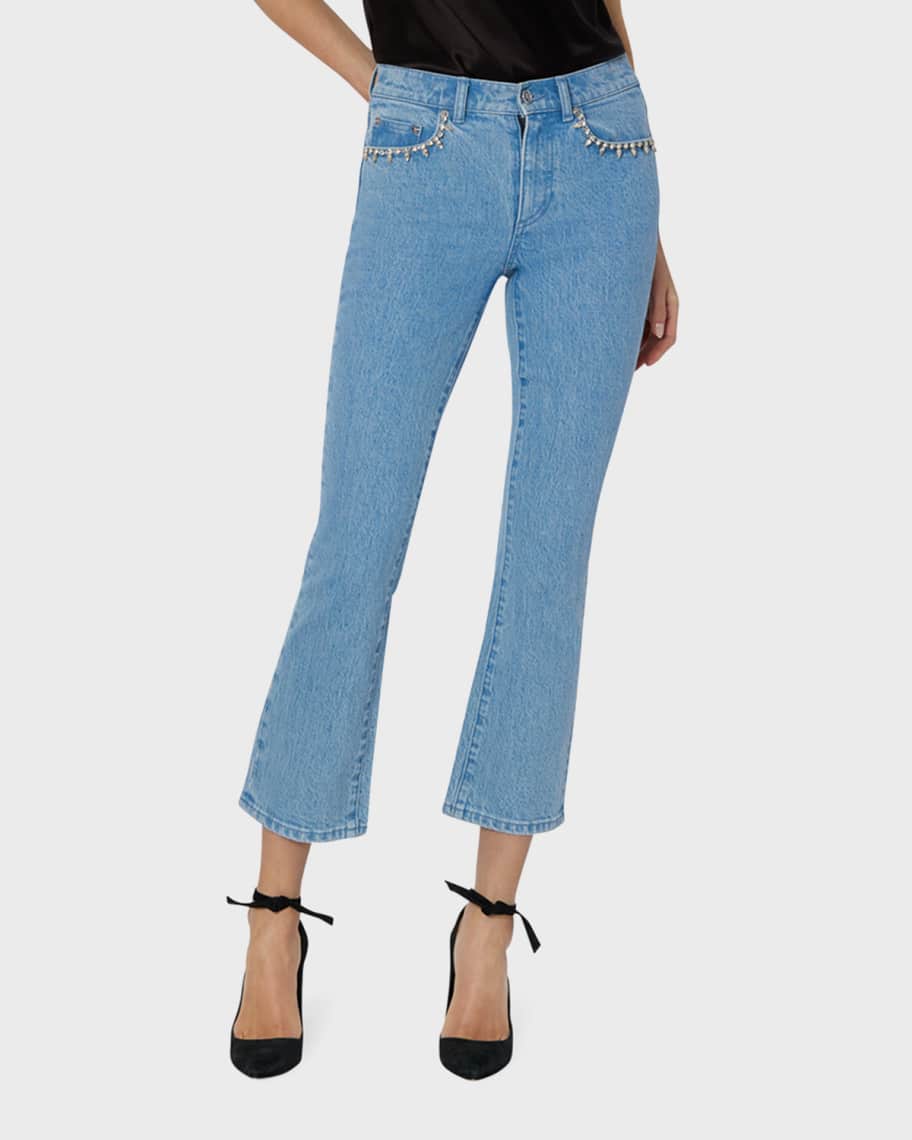 Milly Hali Cropped Crystal-Embellished Jeans | Neiman Marcus