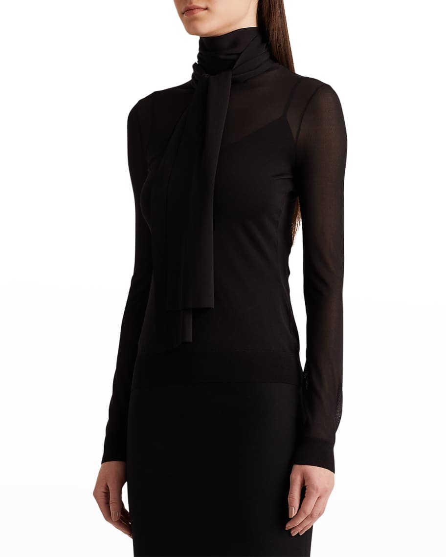 RALPH LAUREN COLLECTIONショール Ralph Lauren Collection Scarf-Neck Sheer Knit Top | Neiman Marcus