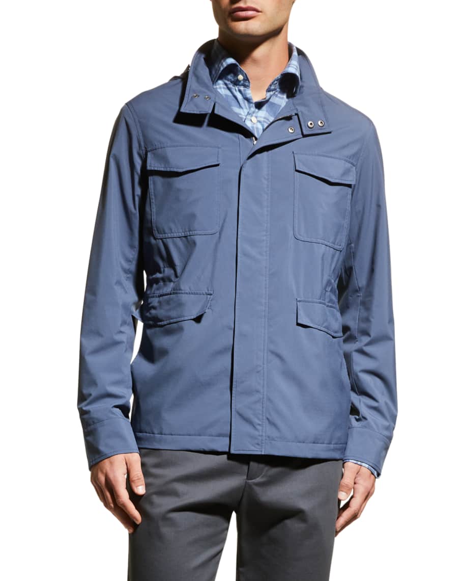 Peter Millar Men's Stitchless Baffle Hybrid Hooded Jacket | Neiman Marcus